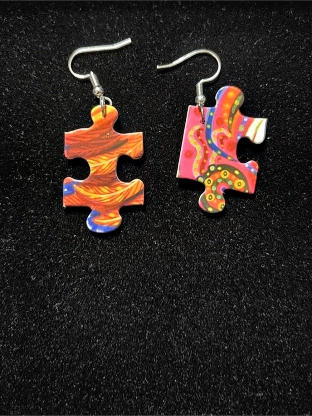 Colorful Puzzle Piece Dangle Earrings